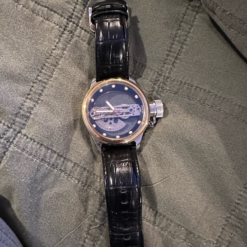 Black Leather Strap Watch with Silver Accents